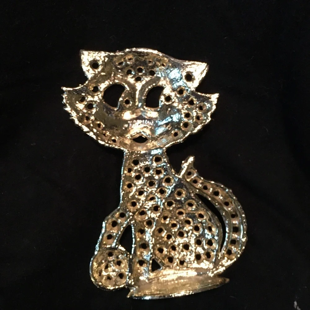 Vintage Gold Tone Metal Kitty Cat Earring Tree Holder